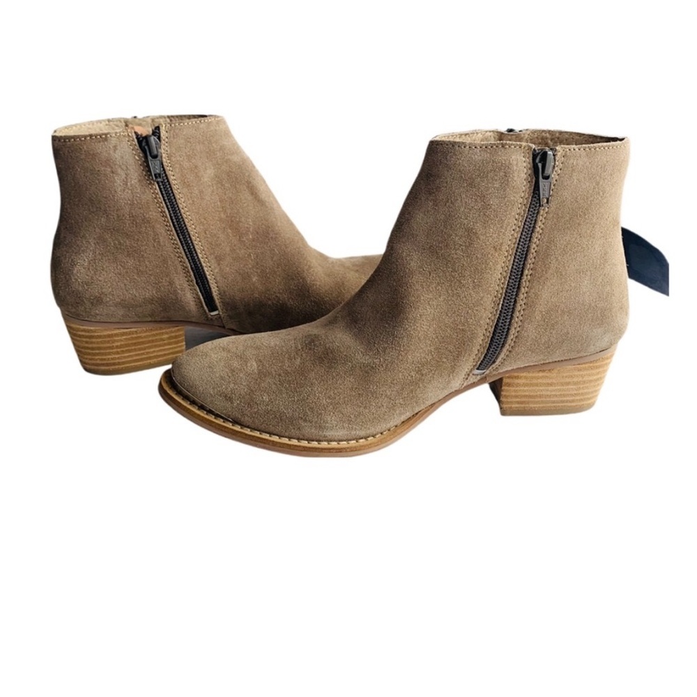 Diba True Tan Suede Leather Star Line Ankle Bootie Double Side Zippers Size 8.5 - Picture 3 of 16
